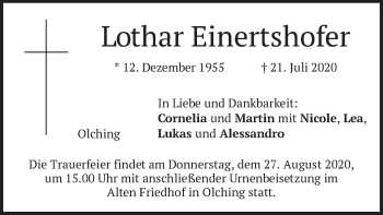 Todesanzeige von Lothar Einertshofer von merkurtz