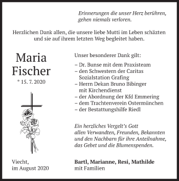 Todesanzeige von Maria Fischer von merkurtz