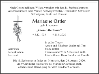 Todesanzeige von Marianne Ostler von merkurtz