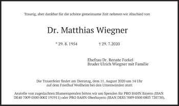 Todesanzeige von Matthias Wiegner von merkurtz