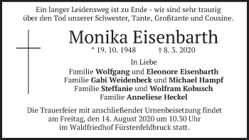 Todesanzeige von Monika Eisenbarth von merkurtz