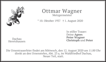 Todesanzeige von Ottmar Wagner von merkurtz