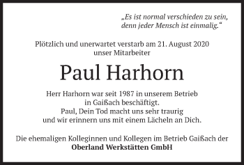 Todesanzeige von Paul Harhorn von merkurtz