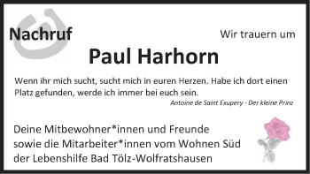 Todesanzeige von Paul Harhorn von merkurtz