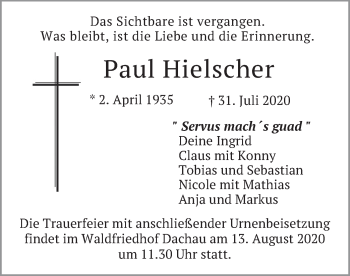Todesanzeige von Paul Hielscher von merkurtz