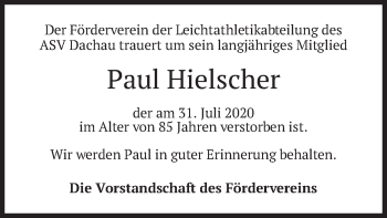 Todesanzeige von Paul Hielscher von merkurtz