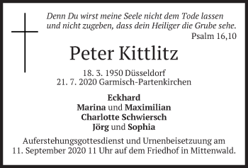 Todesanzeige von Peter Kittlitz von merkurtz