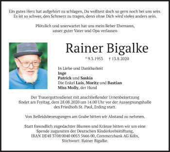 Todesanzeige von Rainer Bigalke von merkurtz