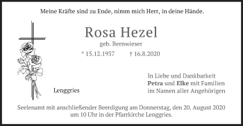 Todesanzeige von Rosa Hezel von merkurtz