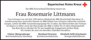 Todesanzeige von Rosemarie Littmann von merkurtz
