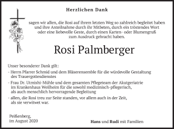 Todesanzeige von Rosi Palmberger von merkurtz
