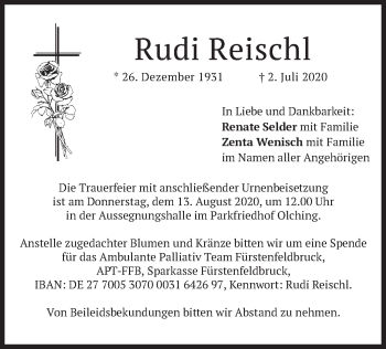 Todesanzeige von Rudi Reischl von merkurtz