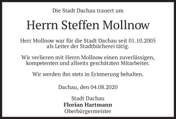 Todesanzeige von Steffen Mollnow von merkurtz