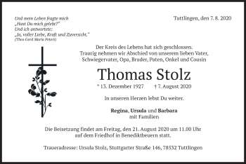 Todesanzeige von Thomas Stolz von merkurtz