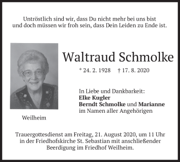 Todesanzeige von Waltraud Schmolke von merkurtz