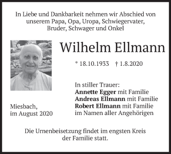 Todesanzeige von Wilhelm Ellmann von merkurtz