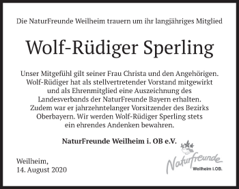Todesanzeige von Wolf-Rüdiger Sperling von merkurtz
