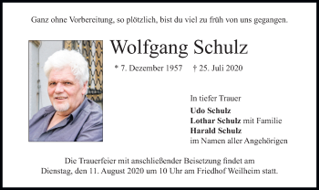 Todesanzeige von Wolfgang Schulz von merkurtz