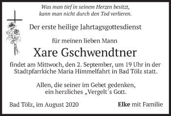 Todesanzeige von Xare Gschwendtner von merkurtz
