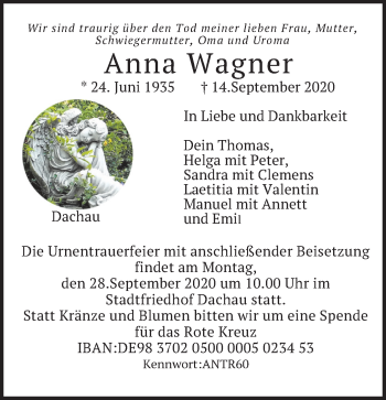 Todesanzeige von Anna Wagner von merkurtz