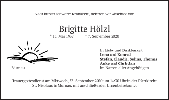 Todesanzeige von Brigitte Hölzl von merkurtz