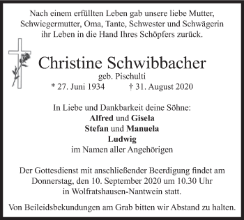 Todesanzeige von Christine Schwibbacher von merkurtz