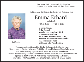 Todesanzeige von Emma Erhard von merkurtz
