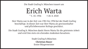 Todesanzeige von Erich Warta von merkurtz