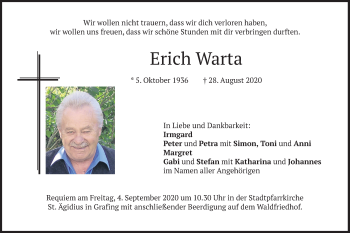 Todesanzeige von Erich Warta von merkurtz