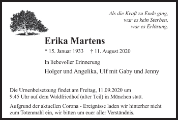 Todesanzeige von Erika Martens von merkurtz