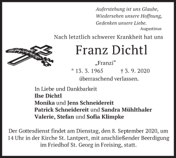 Todesanzeige von Franz Dichtl von merkurtz
