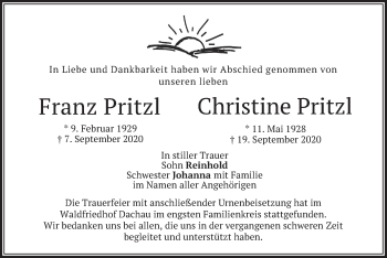 Todesanzeige von Franz Pritzl von merkurtz