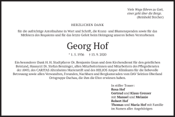 Todesanzeige von Georg Hof von merkurtz