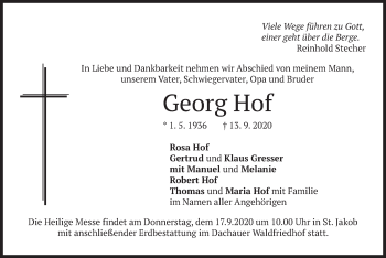 Todesanzeige von Georg Hof von merkurtz