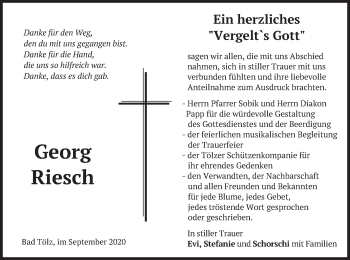 Todesanzeige von Georg Riesch von merkurtz