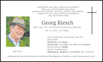 Todesanzeige von Georg Riesch von merkurtz
