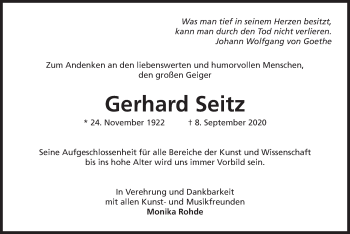 Todesanzeige von Gerhard Seitz von merkurtz
