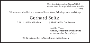 Todesanzeige von Gerhard Seitz von merkurtz
