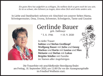 Todesanzeige von Gerlinde Bauer von merkurtz