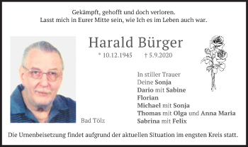 Todesanzeige von Harald Bürger von merkurtz