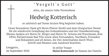 Todesanzeige von Hedwig Kotterisch von merkurtz
