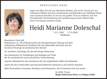 Todesanzeige von Heidi Marianne Doleschal von merkurtz