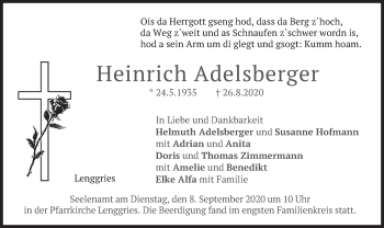 Todesanzeige von Heinrich Adelsberger von merkurtz