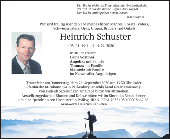 Todesanzeige von Heinrich Schuster von merkurtz