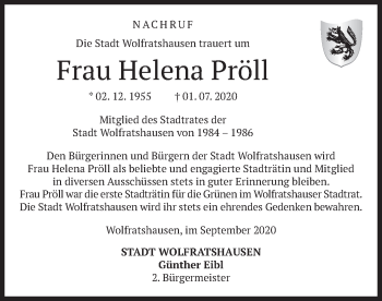 Todesanzeige von Helena Pröll von merkurtz