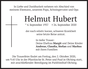 Todesanzeige von Helmut Hubert von merkurtz