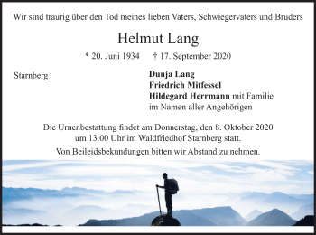 Todesanzeige von Helmut Lang von merkurtz