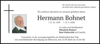 Todesanzeige von Hermann Bohnet von merkurtz