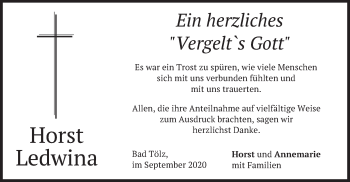 Todesanzeige von Horst Ledwina von merkurtz