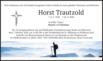 Todesanzeige von Horst Trautzold von merkurtz